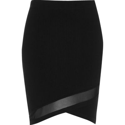 Black knit mesh panel mini skirt